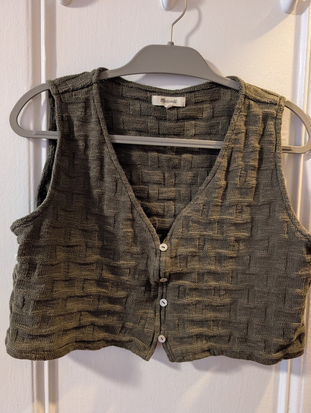 Madewell Basketweave Stitch Cropped Tank/Vest - Olive Green